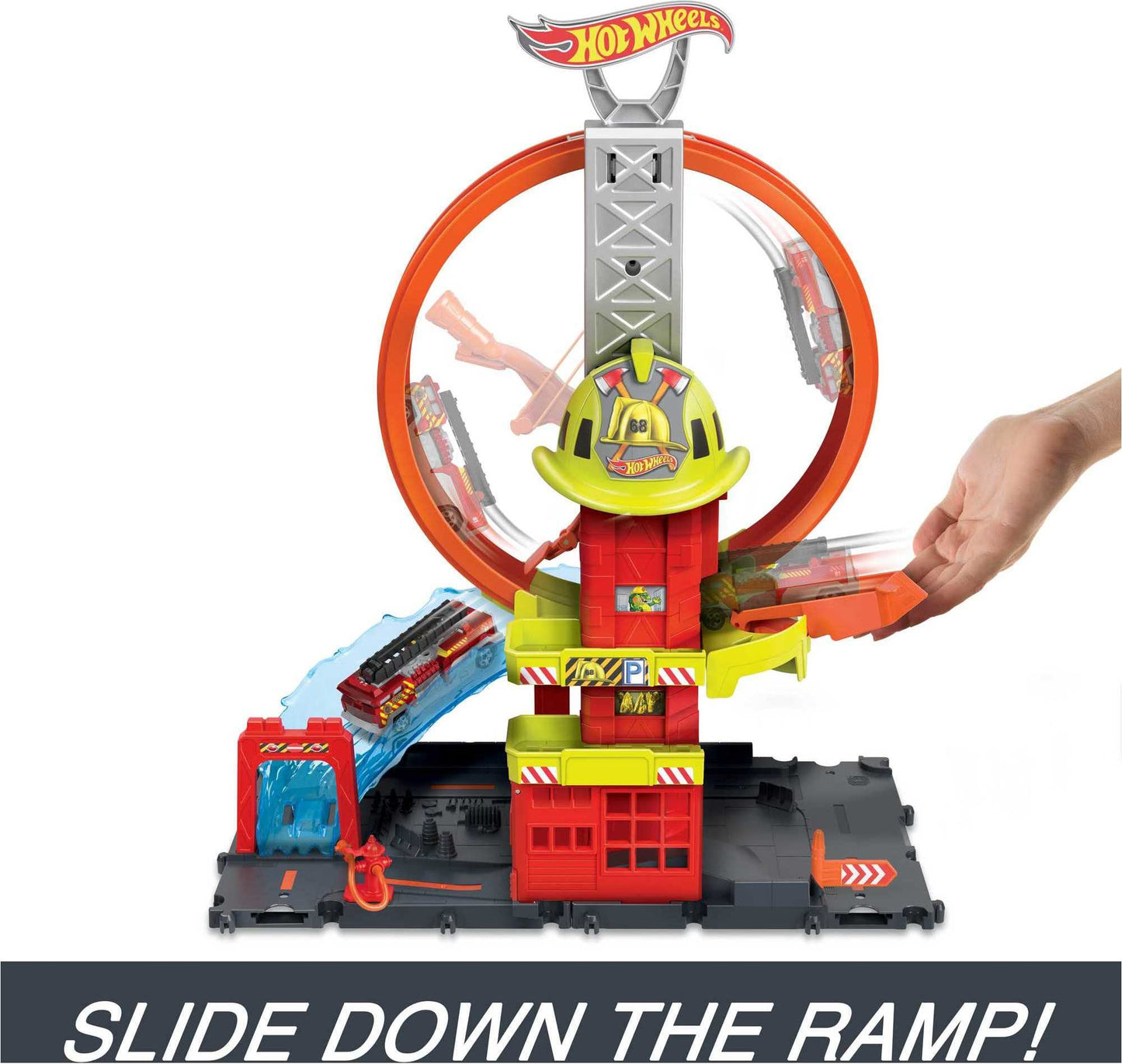 Hot Wheels City Super Loop Fire Station Playset, Track Set With 1 Toy Car