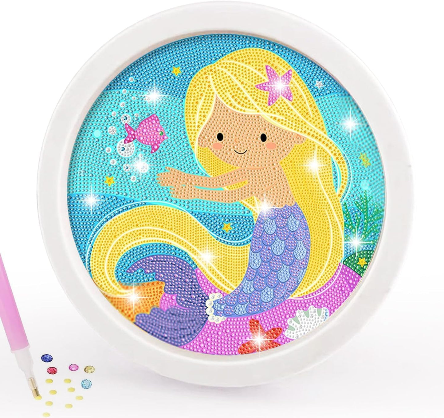 DIY 5D Diamond Painting Kit for Kids Rainbow Mermaid Diamond Art Supplies Arts and Crafts Painting with Frame & Tool Mermaid Diamond Painting Art Kits for Children DIY Desk Decor
