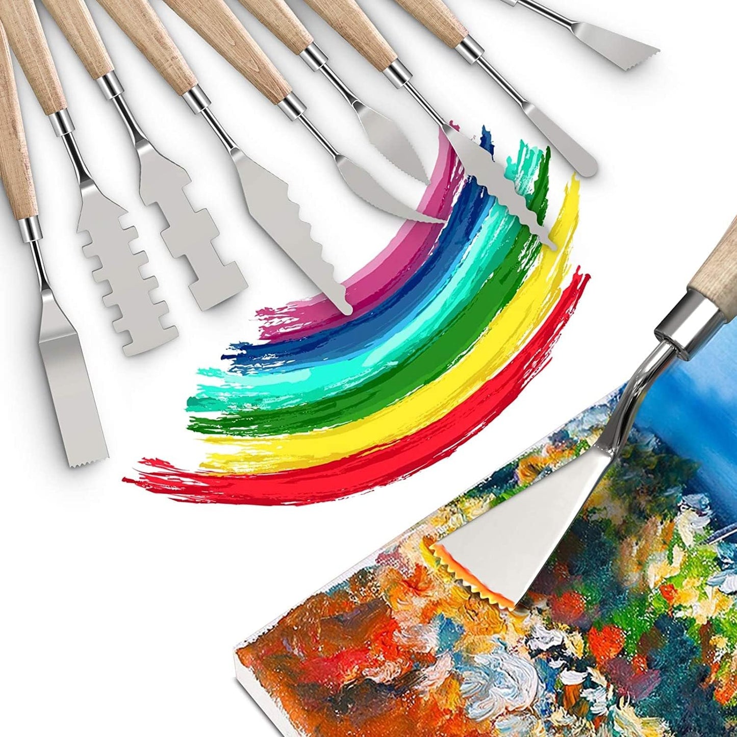 Satyam's Single Painting Knives with Wood Grip Handle Stainless Steel Palette Knife Set Oil Painting Metal Knives Color Mixing Scraper Painting Art