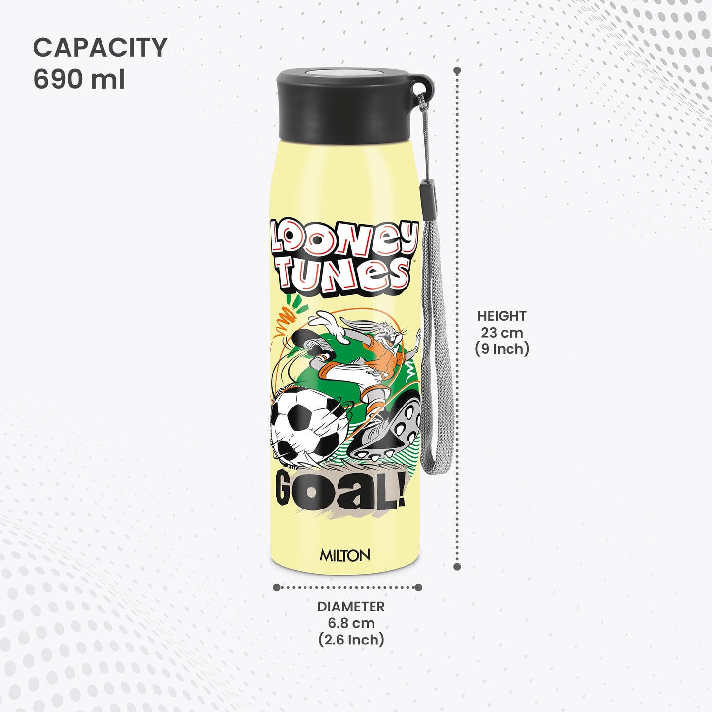 Milton Handy Design 650 Stainless Steel Water Bottle, 690 ml, (Loony Tunes - Bunny)| Single walled | Leak Proof | Easy Grip | Easy to Carry | Home | Kitchen