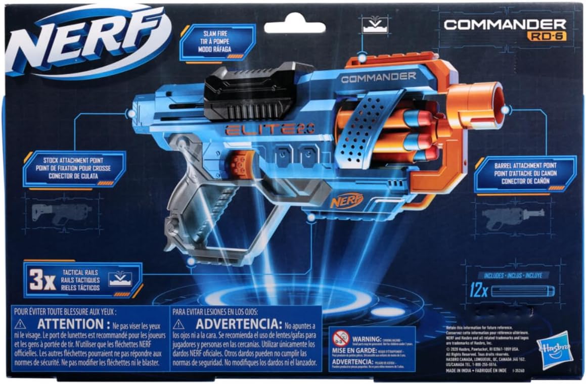 Hasbro Nerf Elite 2.0 Commander Rd-6 Blaster 12 Darts 6-Dart Rotating Drum Gift Toys for Kids Teens and Adults