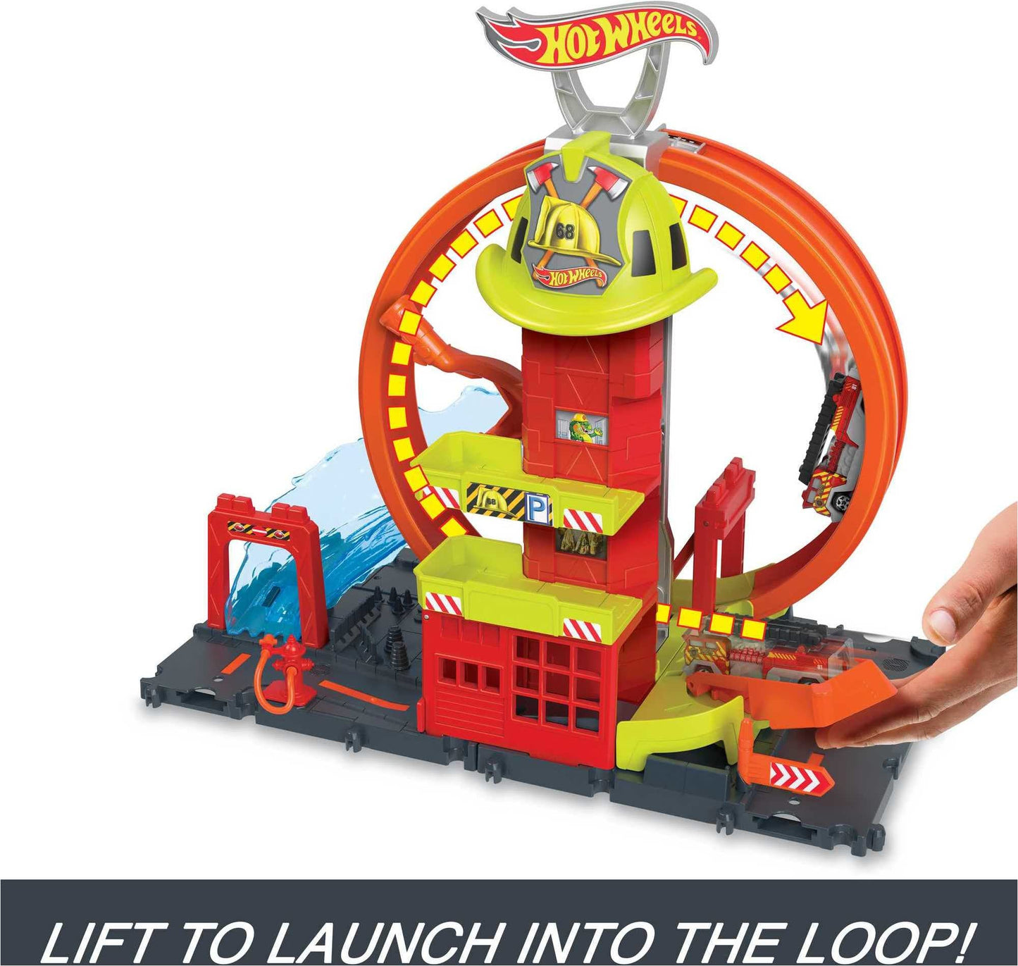 Hot Wheels City Super Loop Fire Station Playset, Track Set With 1 Toy Car