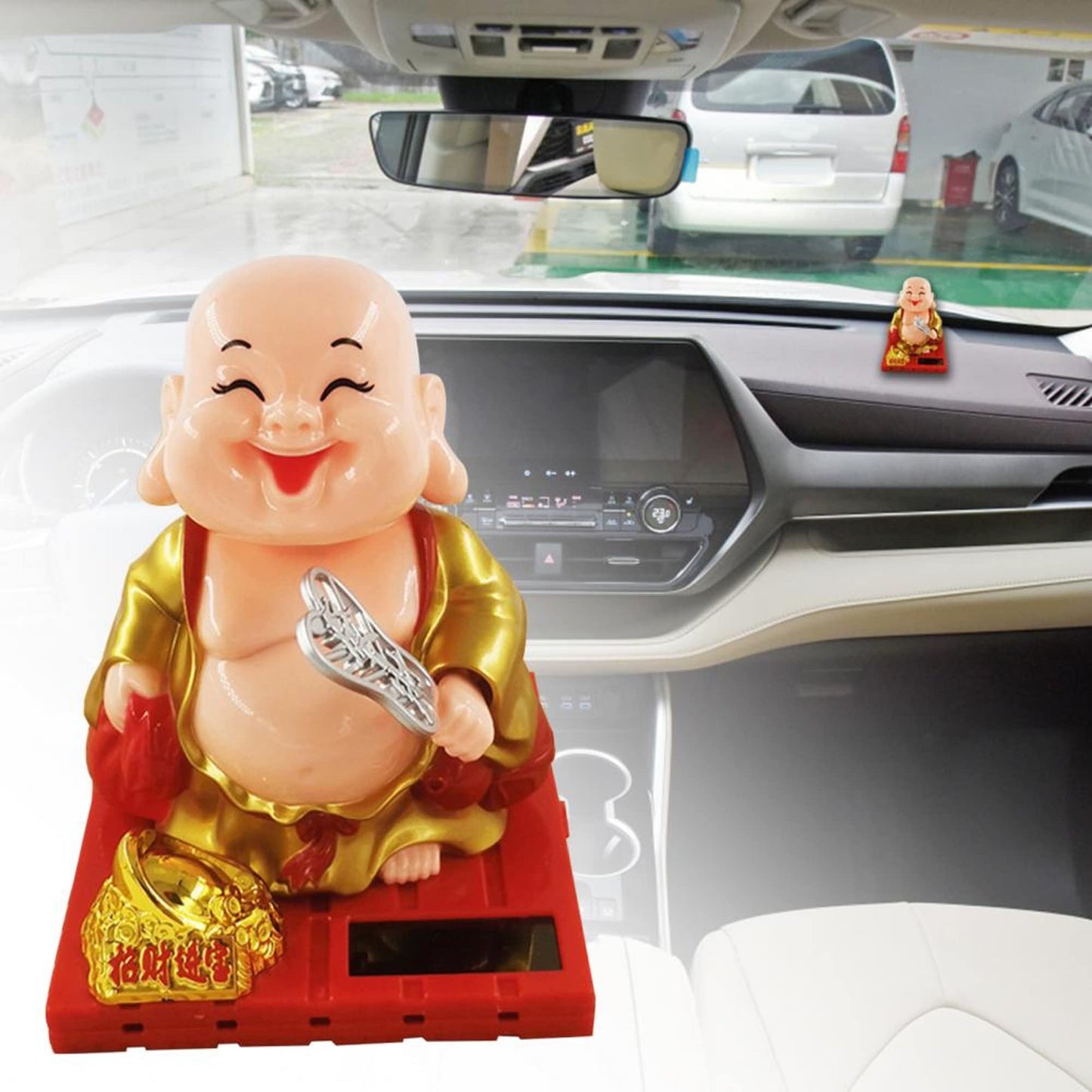 Little Monk Figurine, Solar Chinese Little Buddha Monk Statue, Bring Good Fortune Decoration Ornament, Funny Car Shaking Head Toy, Solar Power Nodding Head Dancing Toy