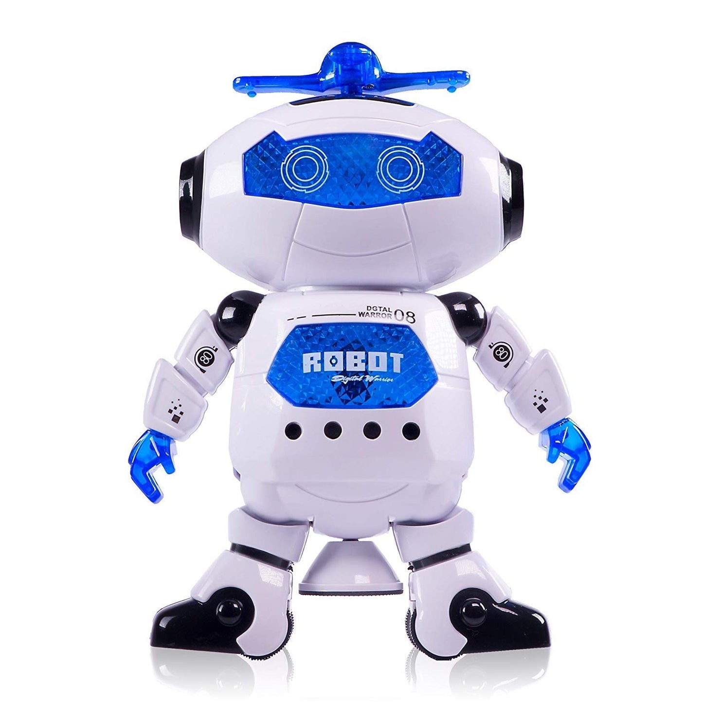 Stylish 360° Rotating Dancing Robot's with Multicolor 3D Lights and Music, Non Toxic Plastic - (White)