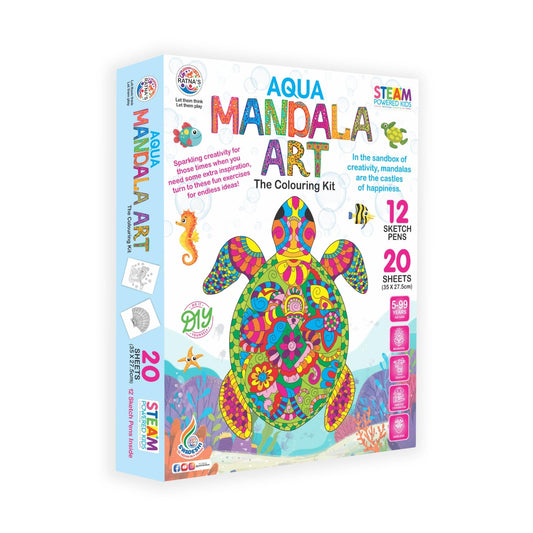 Ratna's Aqua Mandala Art Colouring Kit - 20 Sheets (35 x 27.5 cm) with 12 Sketch Pens Inside - Creative Coloring Fun for All Ages