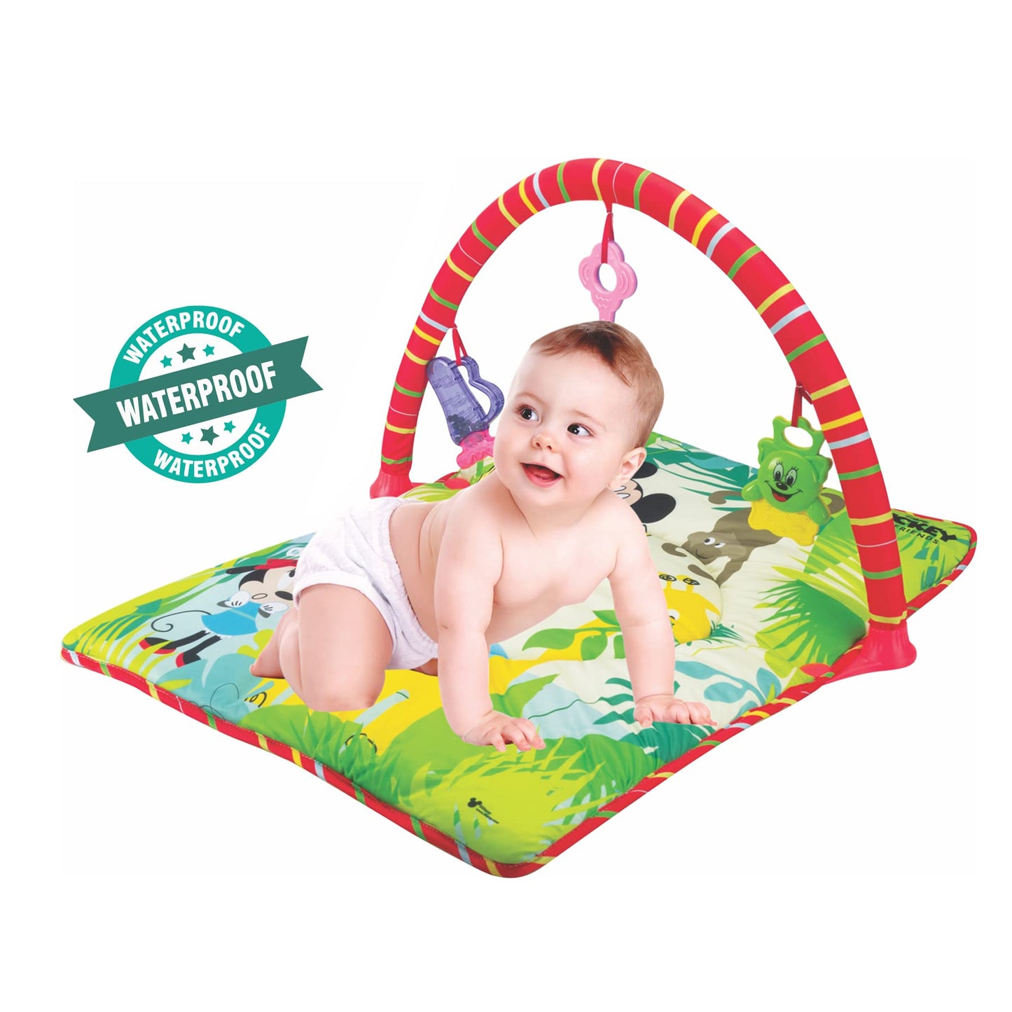 Ratna's Disney Baby Play Gym Mickey Mouse with Waterproof Soft Cozy matt Size 28 x 20 inches & Cute Hanging Toys for Infants