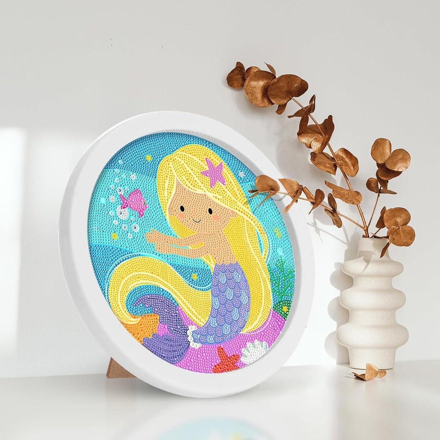 DIY 5D Diamond Painting Kit for Kids Rainbow Mermaid Diamond Art Supplies Arts and Crafts Painting with Frame & Tool Mermaid Diamond Painting Art Kits for Children DIY Desk Decor