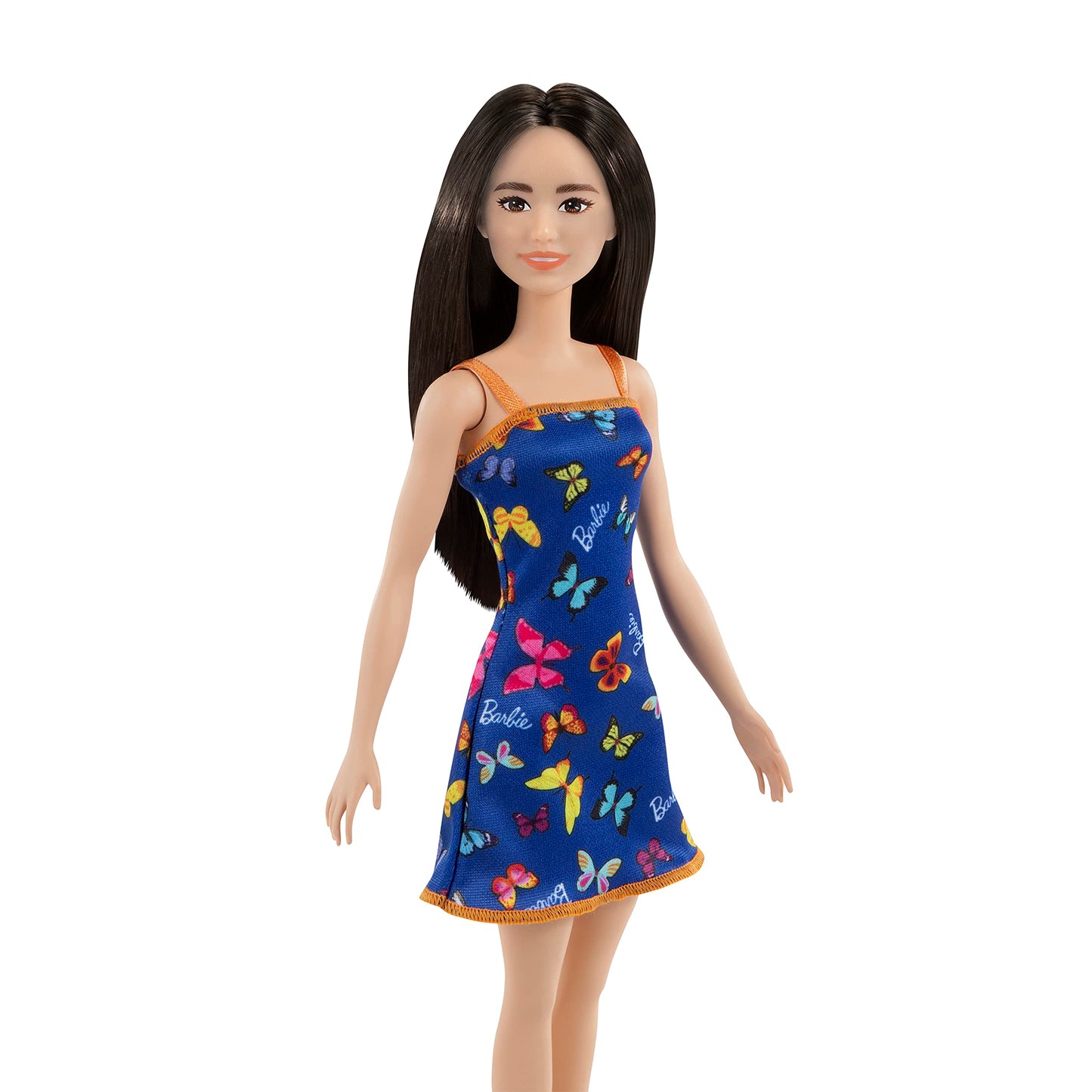 Barbie Doll (11.5 inches) with Colorful Butterfly Logo Print Blue Dress & Strappy Heels, Great Gift for Ages 3 Years Old & Up