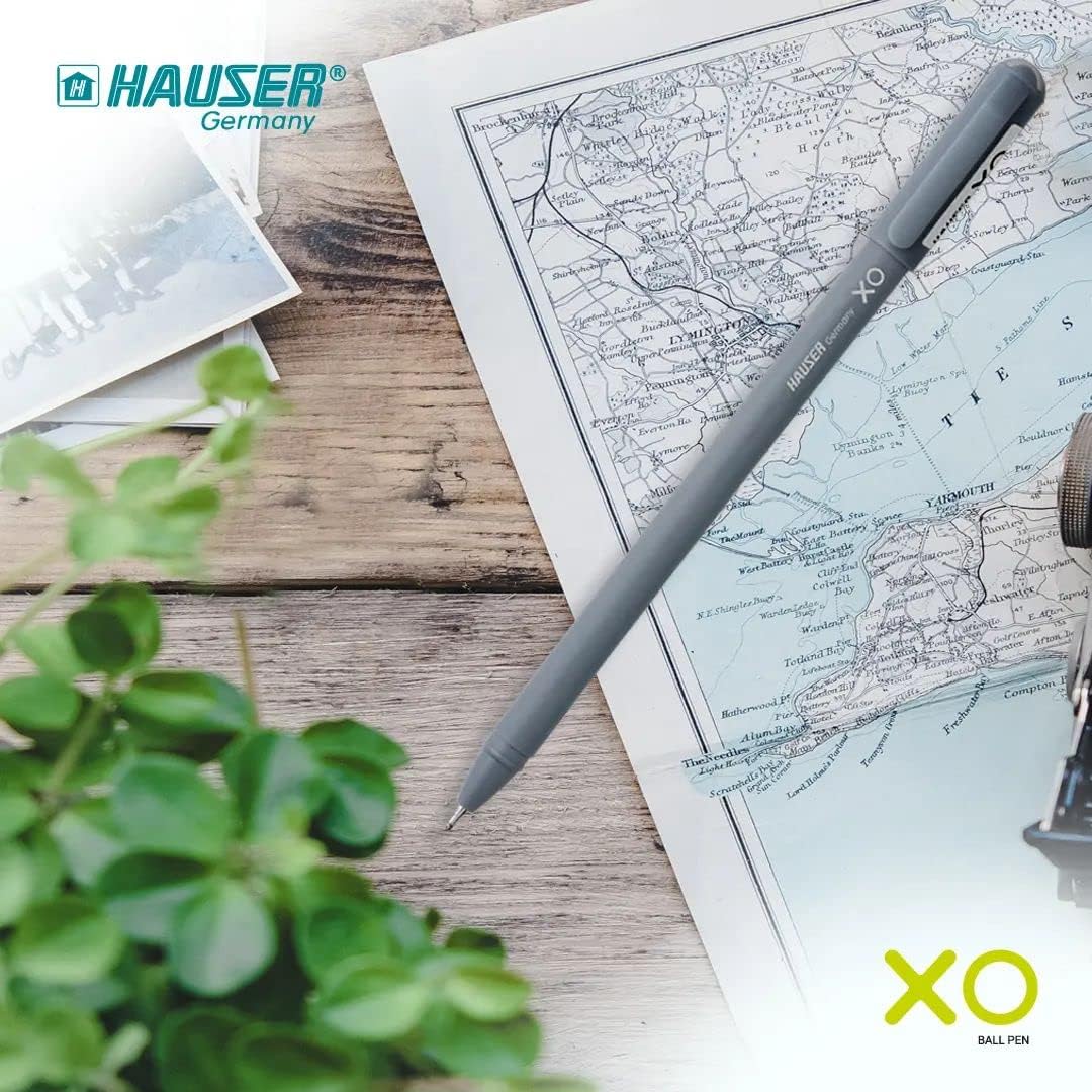 Hauser XO 0.6mm Ball Pen Sleek Body & Minimalistic Design | Matt Finish & Solid Body Type | Low Viscosity Ink With Ultra Durable Tip | Black Ink - Pack of 10 Pens
