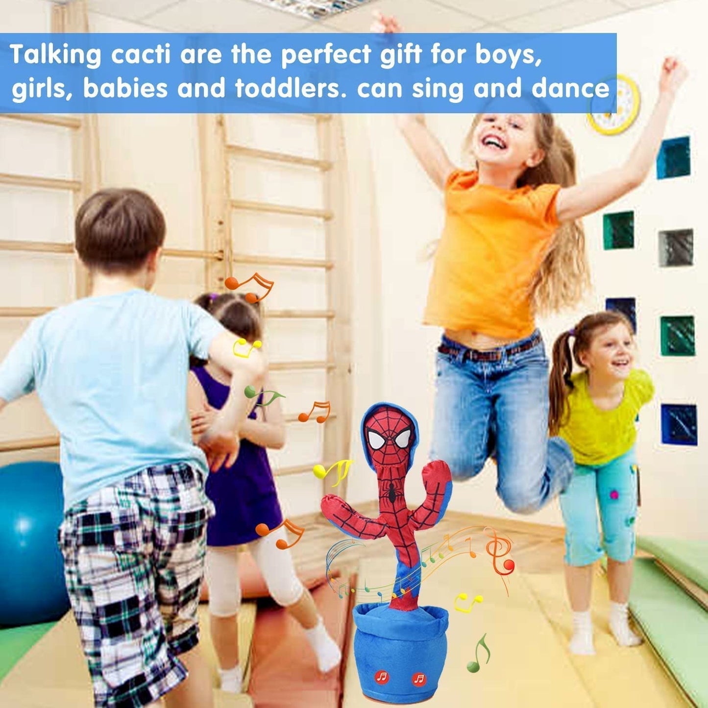 Spiderman Dancing Cactus, Talking Cactus, Plush Cactus Toy, Dance and Repeat Your Voice, with Song, with USB Charging, Dancing Cactus is a Gift for Children