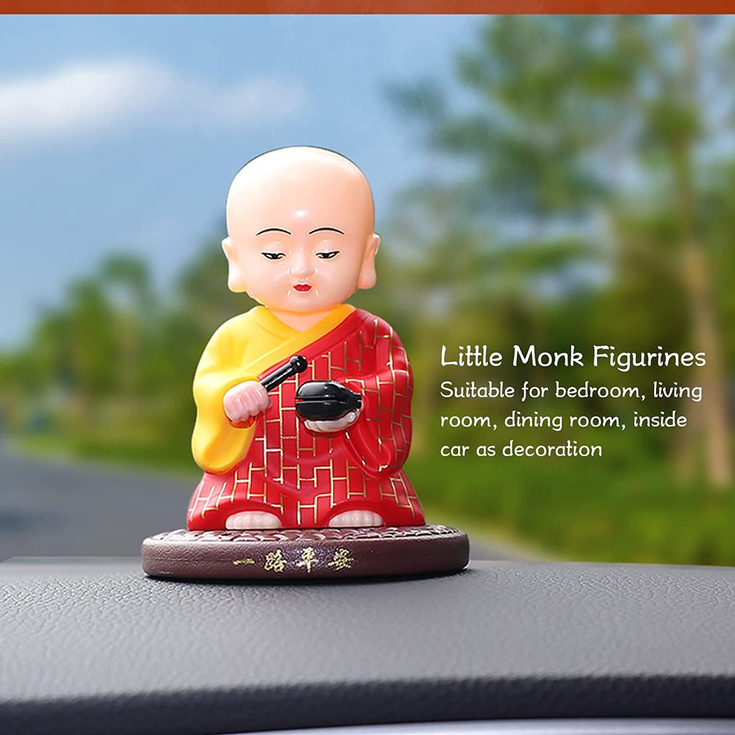 Little Monk Figurine, Solar Chinese Little Buddha Monk Statue, Bring Good Fortune Decoration Ornament, Funny Car Shaking Head Toy, Solar Power Nodding Head Dancing Toy