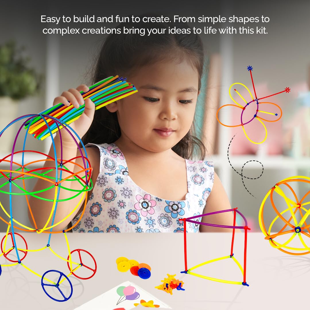 Ratna's Straw Construction Kit Senior with 100 Straws and 144 Connectors to Connect, Construct & Create Shapes, Objects Toys