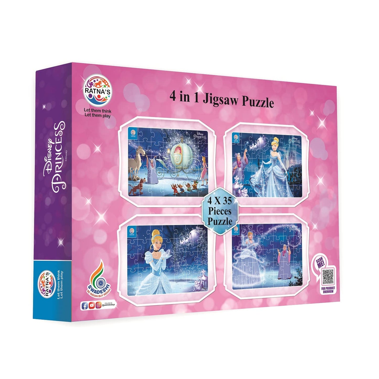 Ratna's 4 in 1 Disney Jigsaw Puzzle 140 Pieces for Kids. 4 Jigsaw Puzzles 35 Pieces Each (Cinderella)