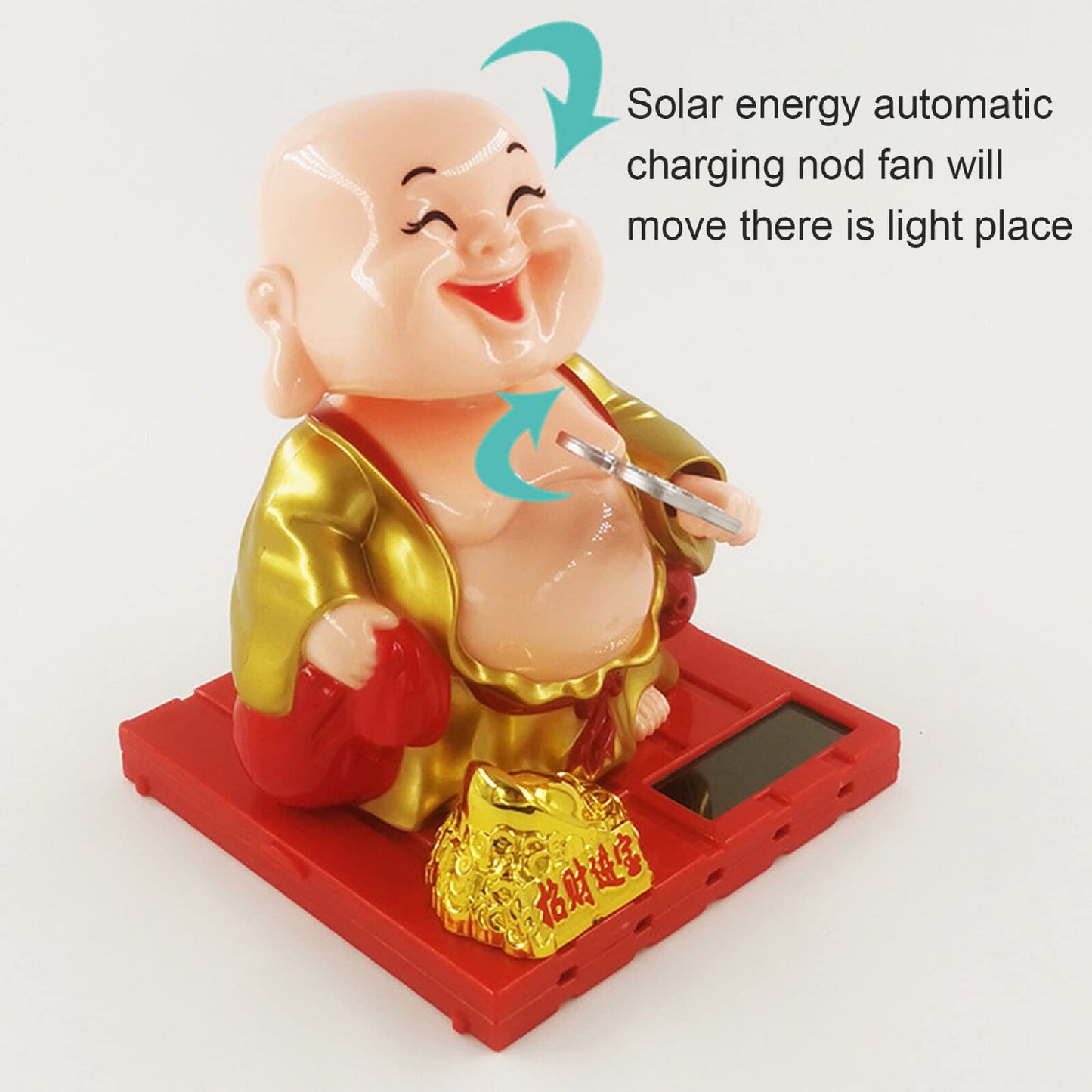 Little Monk Figurine, Solar Chinese Little Buddha Monk Statue, Bring Good Fortune Decoration Ornament, Funny Car Shaking Head Toy, Solar Power Nodding Head Dancing Toy
