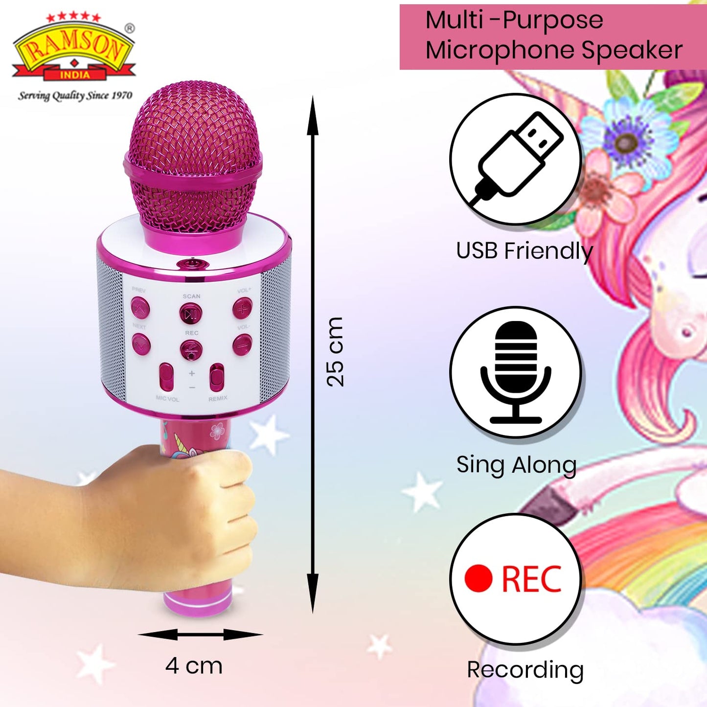 Ramson Handheld Multi-Function Wireless Bluetooth mic for Karaoke Singing with Speaker