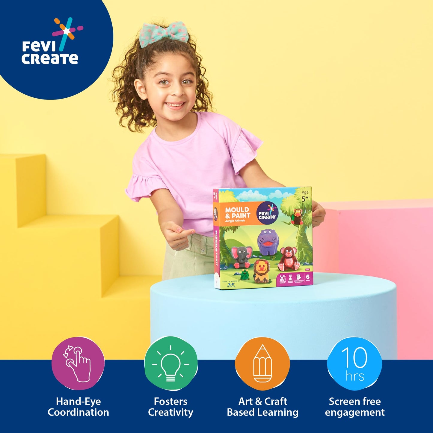 Pidilite Fevicreate DIY Mould and Paint Jungle Animals Craft kit | Kids DIY Craft 5 Years | DIY Craft and Paint kit