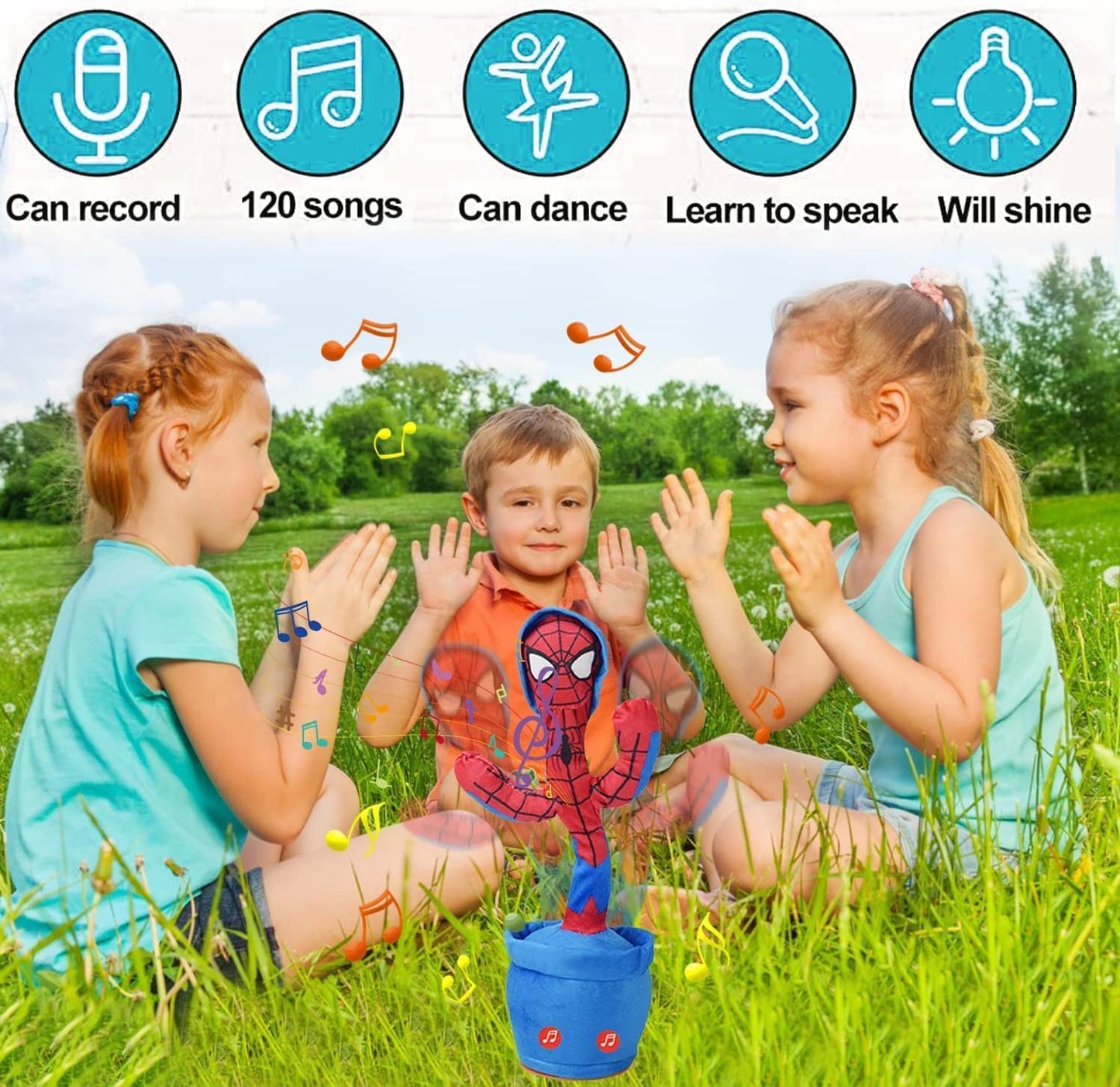 Spiderman Dancing Cactus, Talking Cactus, Plush Cactus Toy, Dance and Repeat Your Voice, with Song, with USB Charging, Dancing Cactus is a Gift for Children