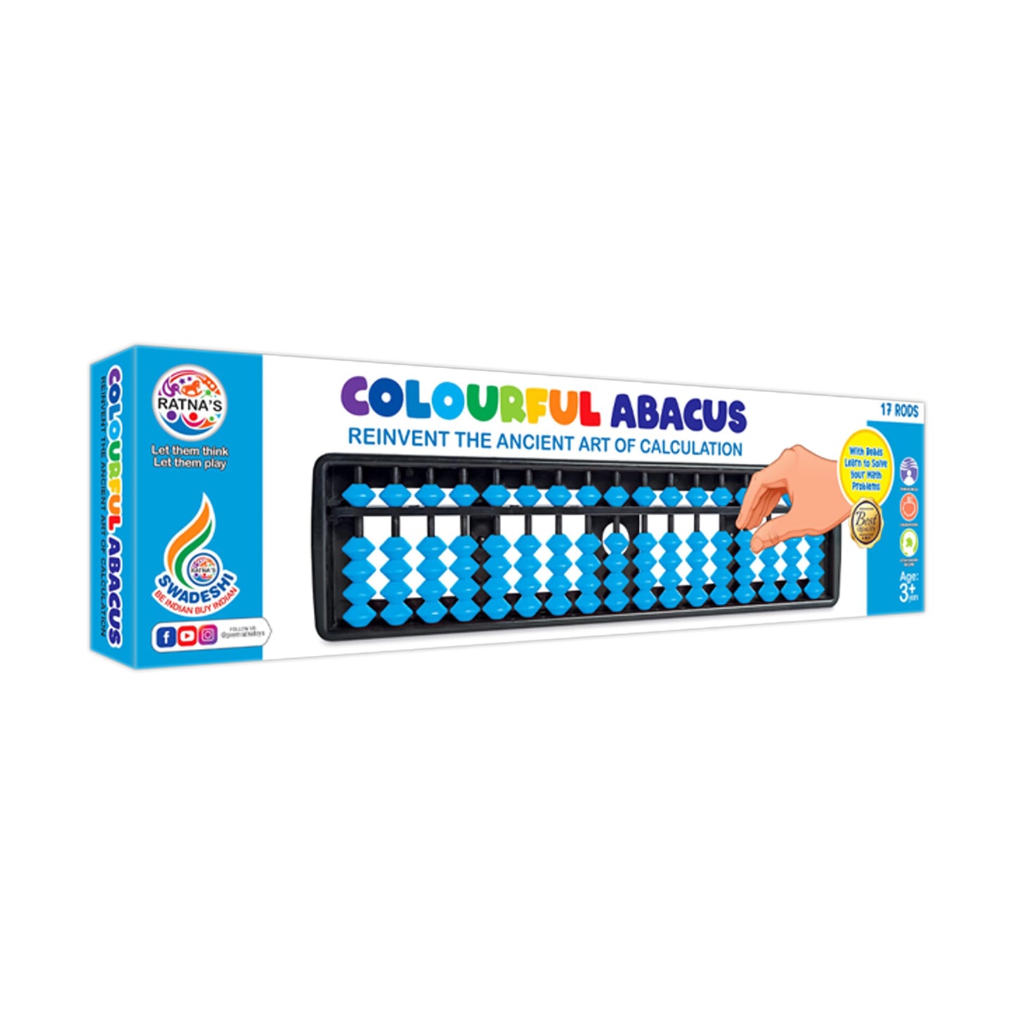 Ratna's Colourful Abacus 17 Rod Tool for Kids Enhance Counting Skills and Mathematics Educational Toy (Multicolor)