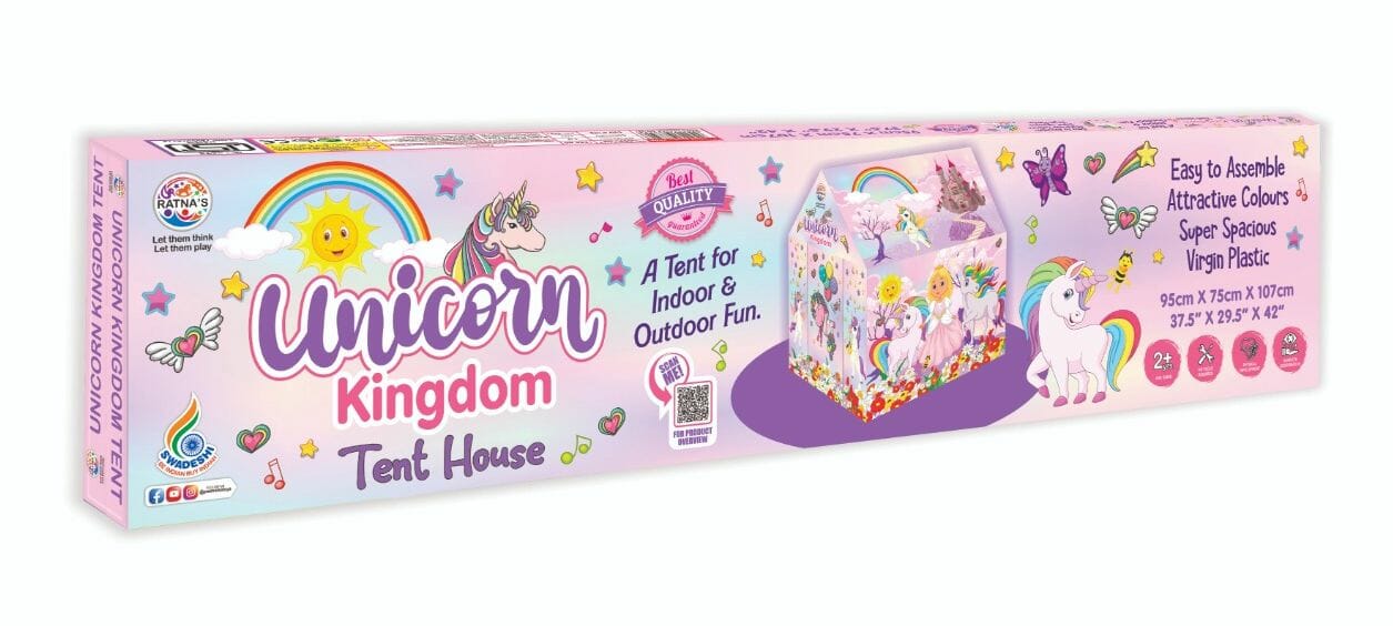 Ratna's Play Tent House Jumbo Size, Light Weight for Kids 3-10 Years Girls and Boys (Unicorn Kingdom)