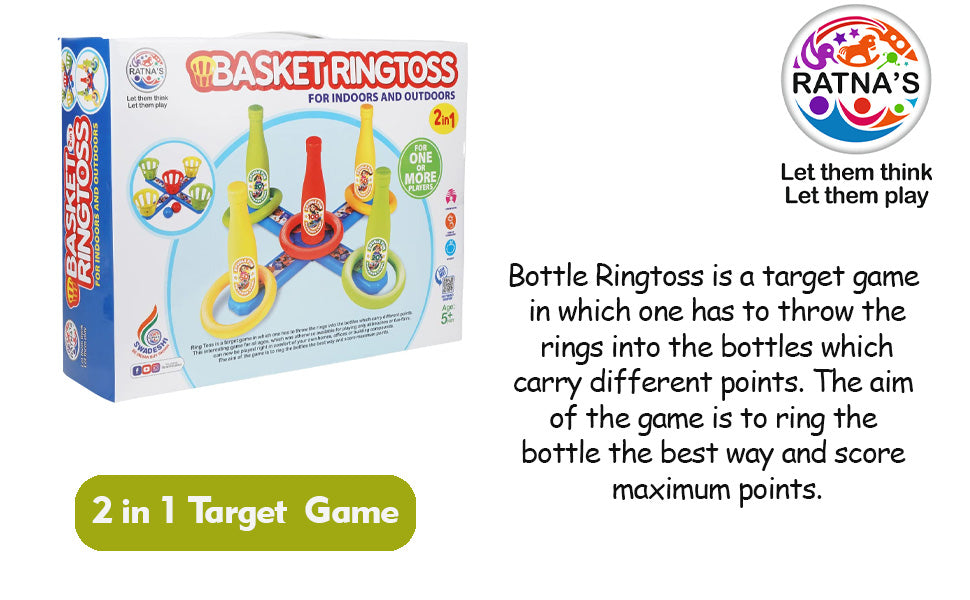 Ratna's 2 in 1 Basket & Bottle Ring toss Party Game for Kids and Adults