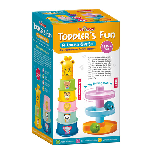 Toymate Stacking Cups With Giraffe&Rolling Ball Fun Tower-Toddler'S Game Combo Of 11 Pcs Gift Set Multi