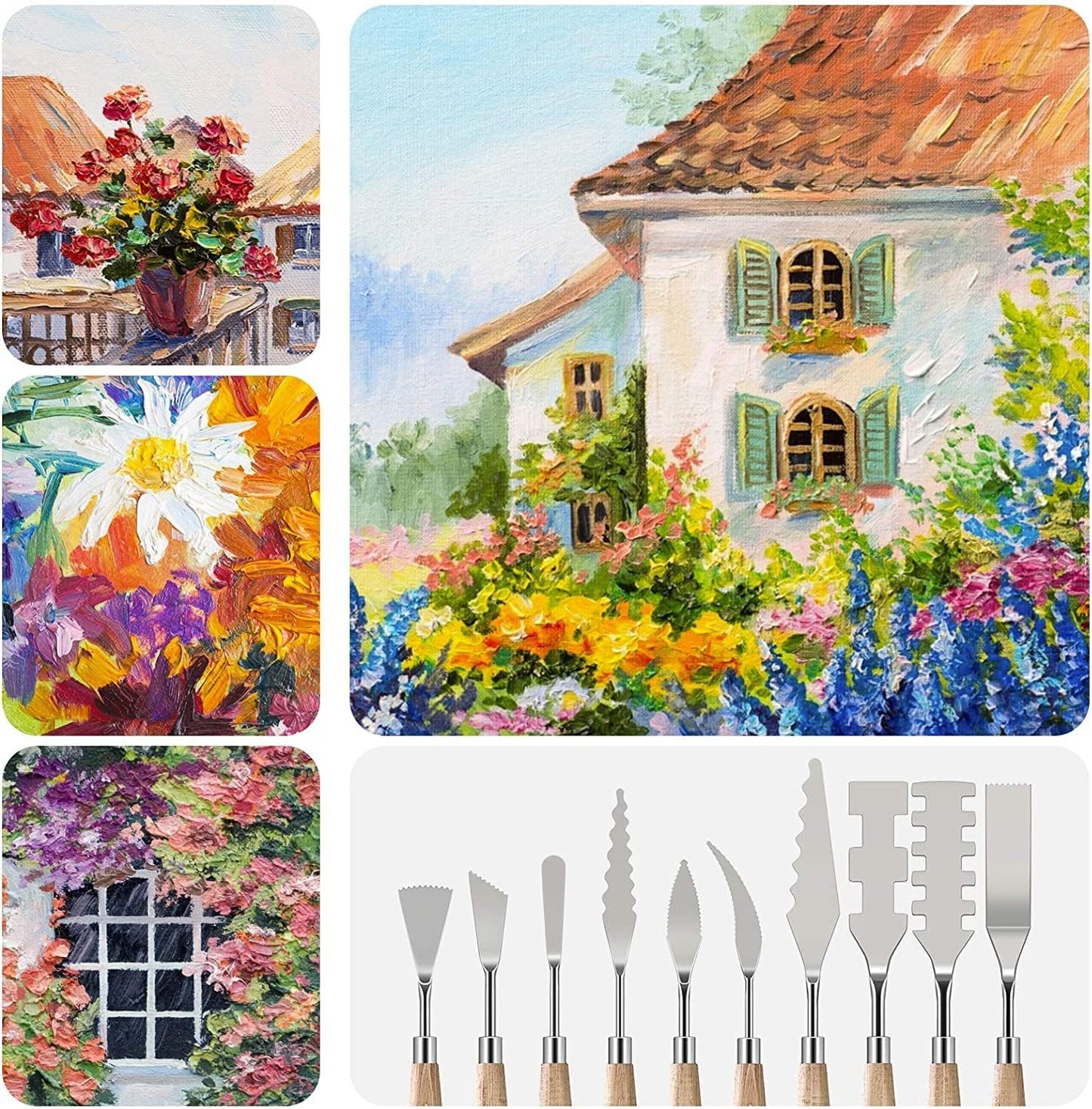 Satyam's Single Painting Knives with Wood Grip Handle Stainless Steel Palette Knife Set Oil Painting Metal Knives Color Mixing Scraper Painting Art