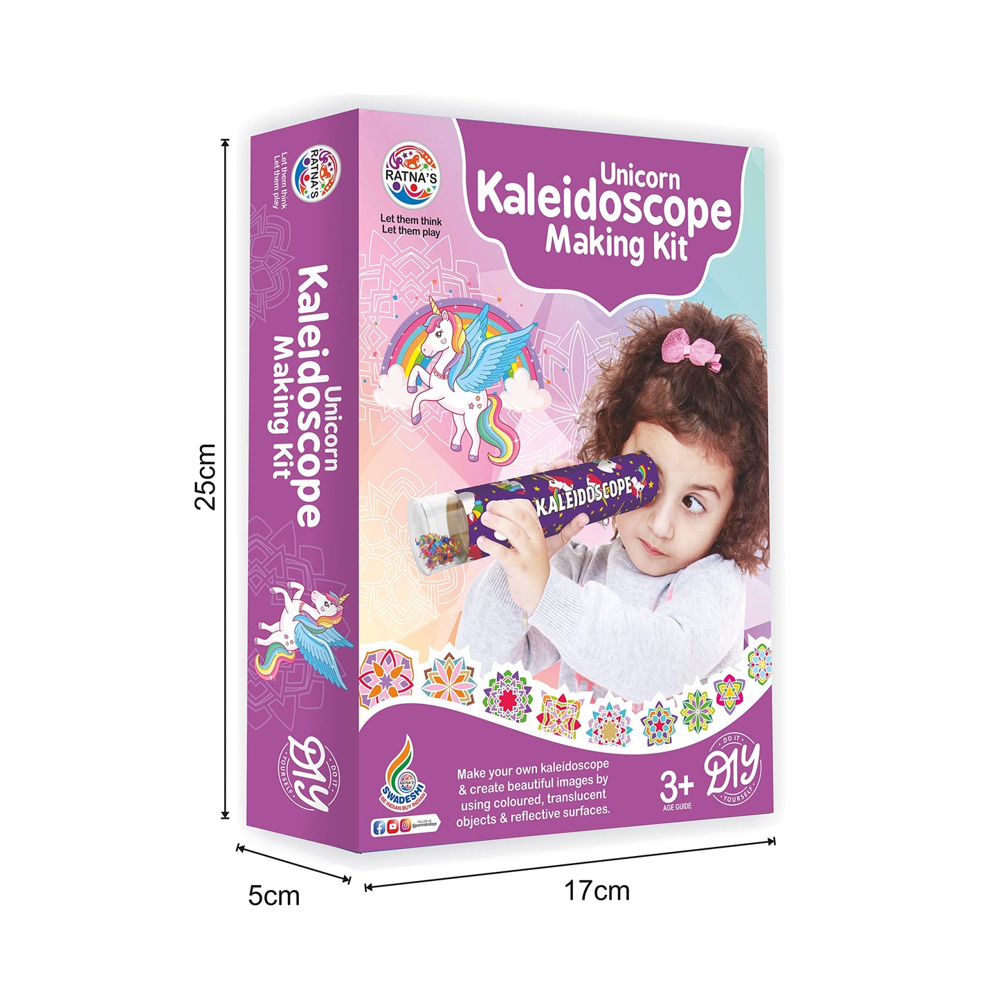 Ratna's Unicorn Kaleidoscope Making DIY Kit to Create Beautiful Patterns, Magical Educational Fun Birthday Gifts Toys for Kids 3+ Years