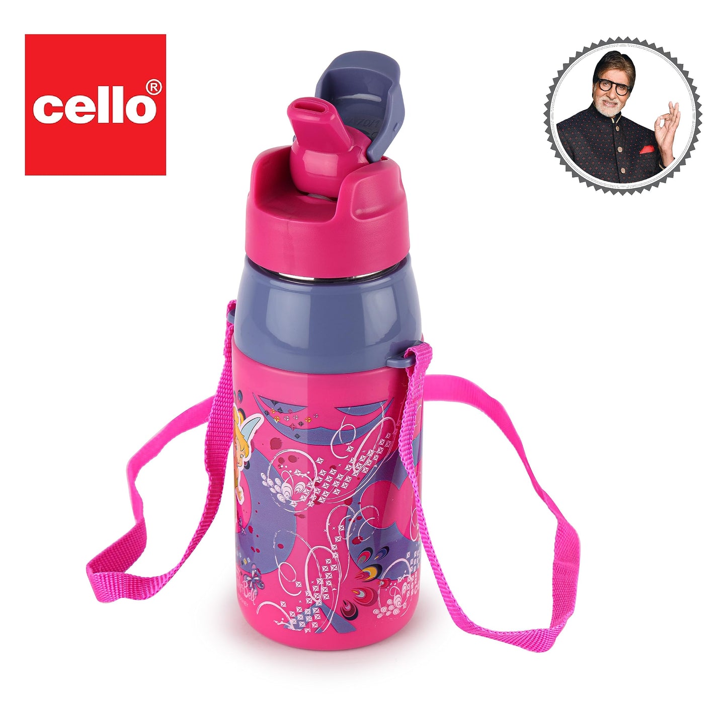 CELLO Puro Steel-X Hydra Kid 400 Water Bottle | PU Insulation | School Bottle | Picnic Bottle | Cold Insulation | Leak Proof | Kids Bottle | Easy to Carry | Tinker Bell | 400ml | Pink