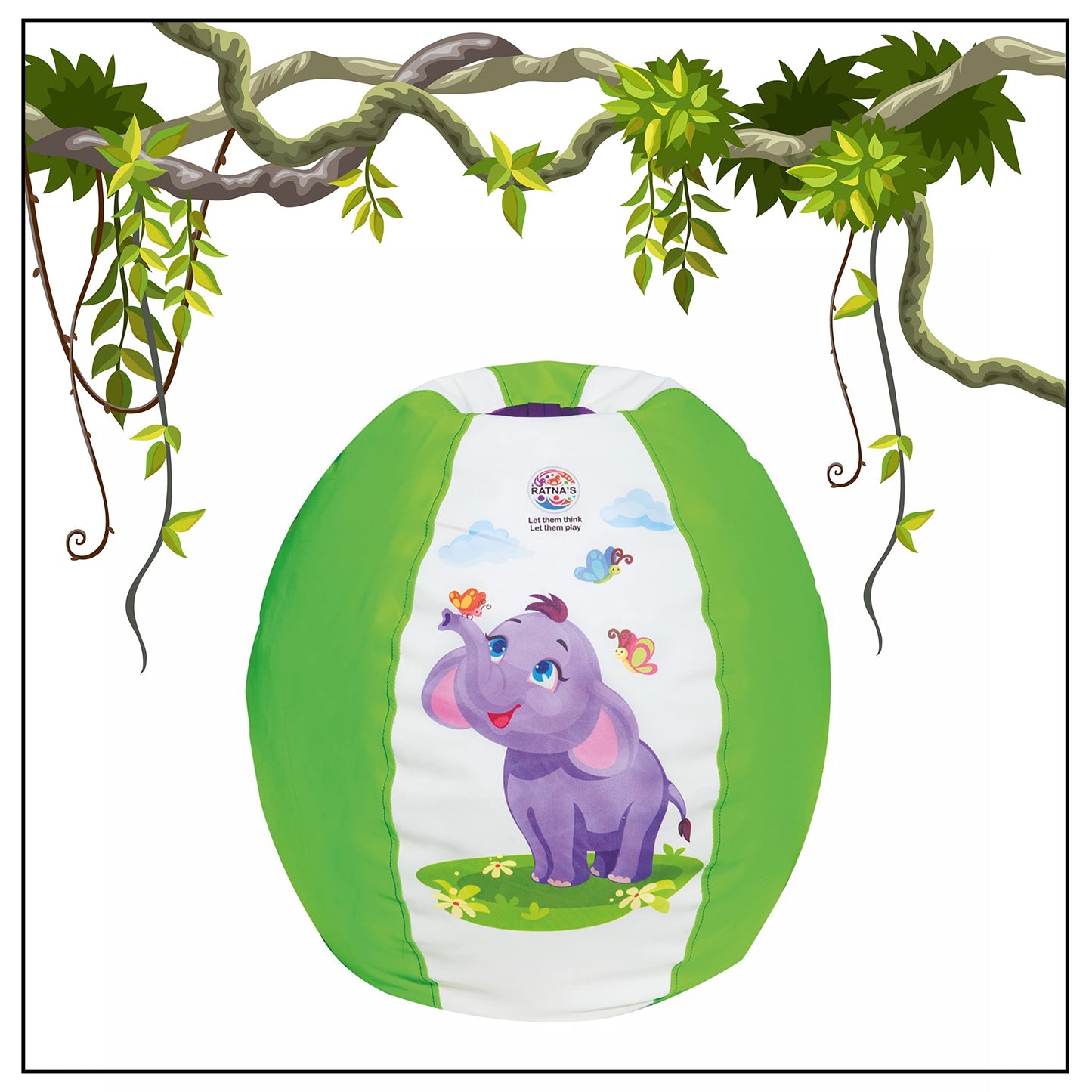 Ratna's Jungle Bean Bag Light Weight, Durable, Washable Chair for Kids | Medium Size Zipper Beanbag Extra Soft Cover | A Cool Way to Relax for Kids