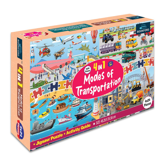 Book Ford 4 in 1 Modes of Transportation Jigsaw Puzzle Game & Fun and Learning (96 Pieces)
