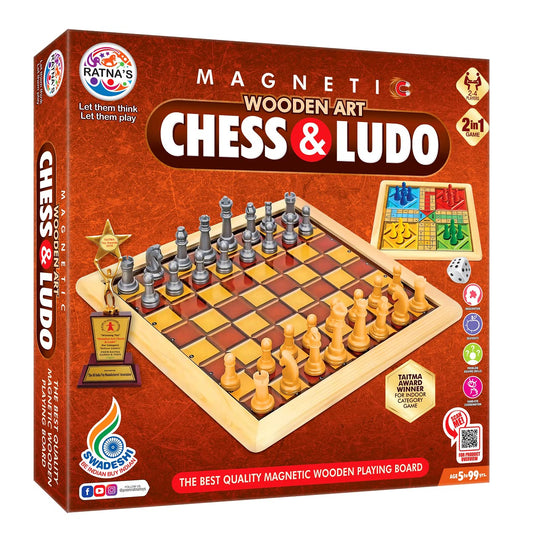 Ratna's Strategy Game Magnetic Wooden Art Chess and Ludo for Kids to Develop Their Logical Thinking and Strategy Building