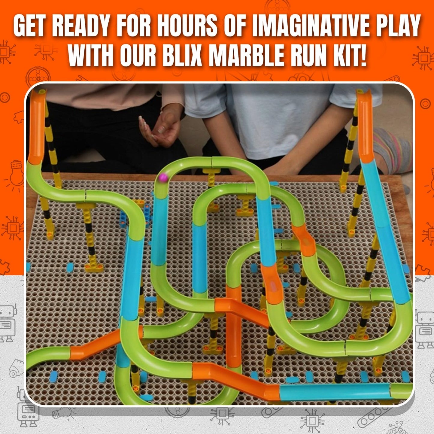 Blix Marble Run - 1, 118 Piece Construction Set, Design and Build Your Own Tracks, Marble Run Toys for Kids, Compatible with Other Brick Brands, Ages 5+, Made in India