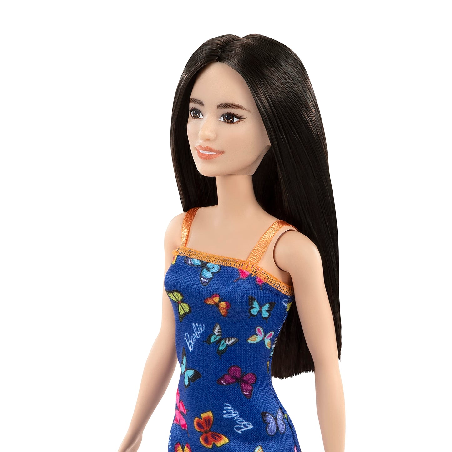 Barbie Doll (11.5 inches) with Colorful Butterfly Logo Print Blue Dress & Strappy Heels, Great Gift for Ages 3 Years Old & Up