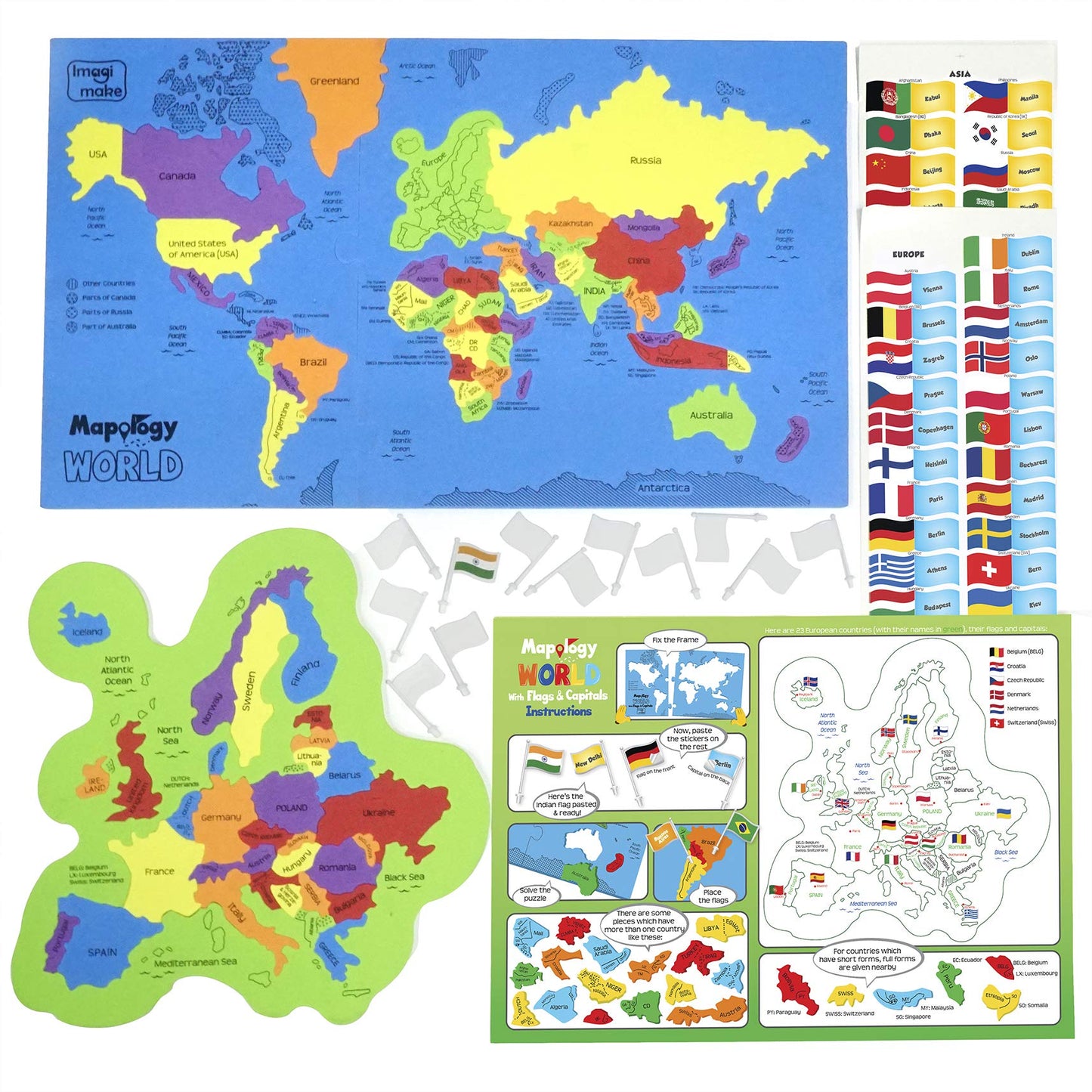 Imagimake: Mapology India and World Maps with Capitals - Learn Capitals and Country Flags - Educational Toy for Kids