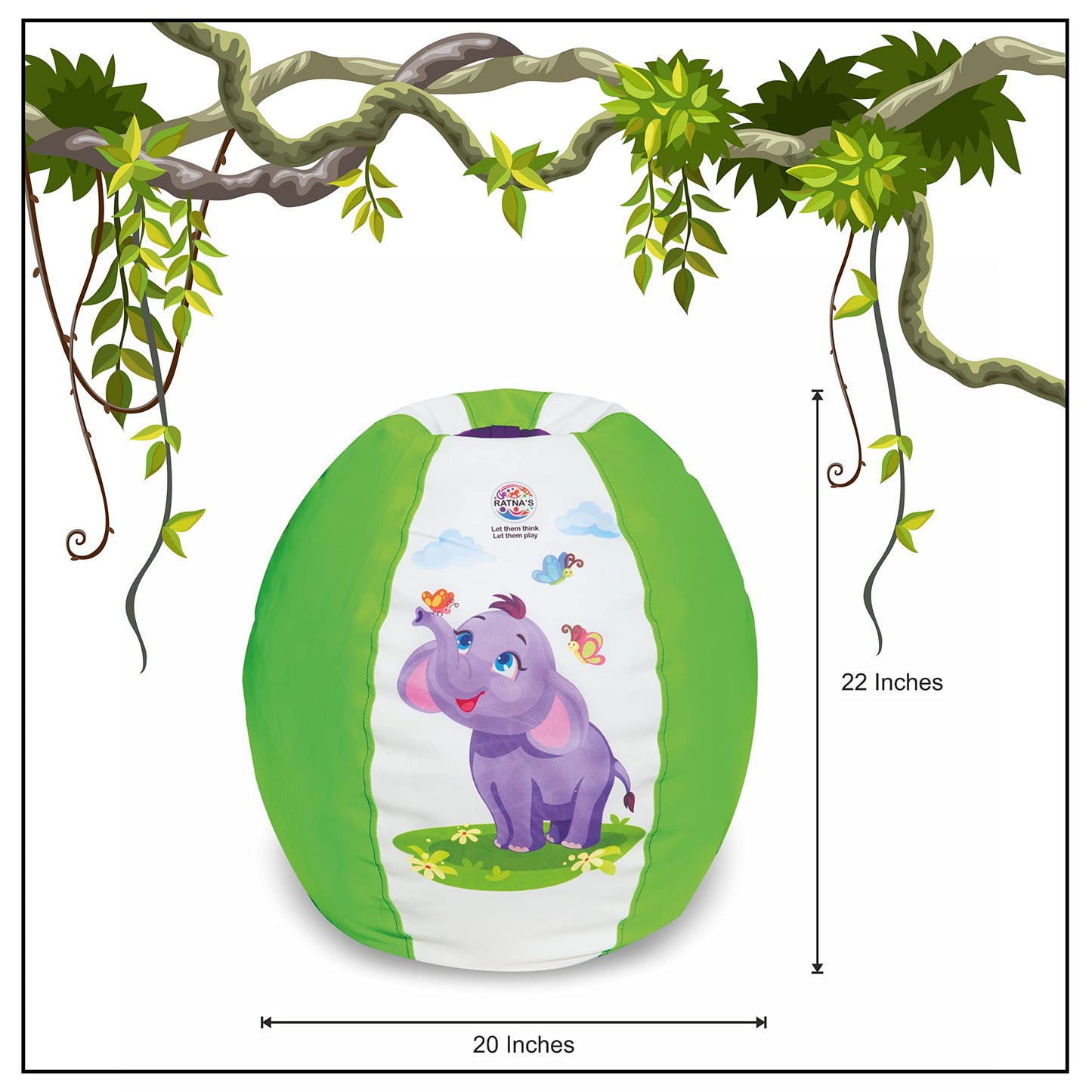 Ratna's Jungle Bean Bag Light Weight, Durable, Washable Chair for Kids | Medium Size Zipper Beanbag Extra Soft Cover | A Cool Way to Relax for Kids