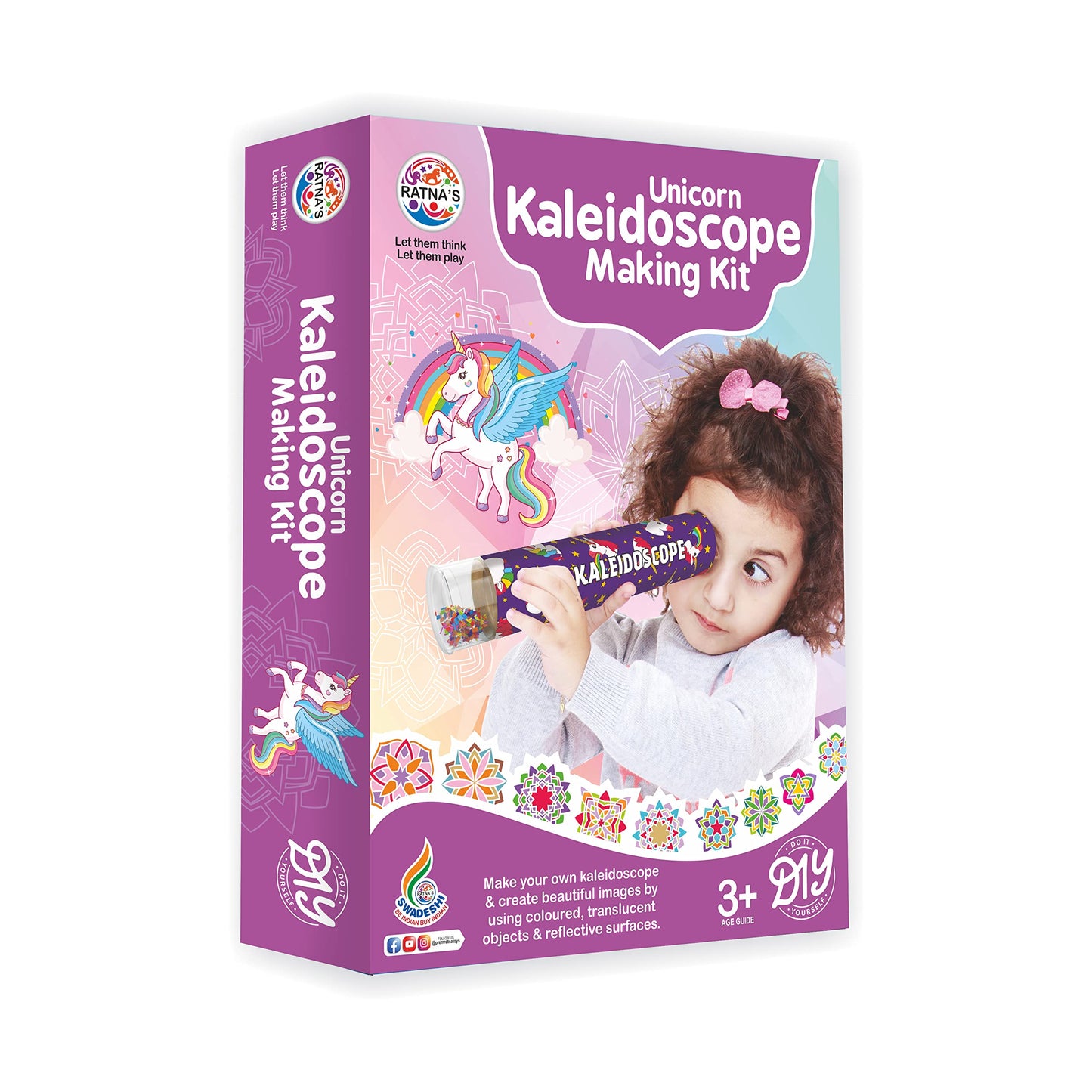 Ratna's Unicorn Kaleidoscope Making DIY Kit to Create Beautiful Patterns, Magical Educational Fun Birthday Gifts Toys for Kids 3+ Years