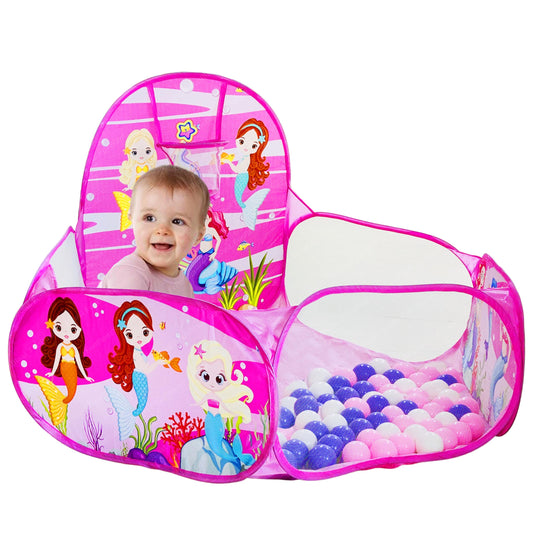 Large Size Ball Pool for Kids, Foldable Square Zoo Ball Pool Play Tent Kids, Playground Tent House with 50 Balls – Ball Pool Game for 2-5 Years Old Kids, Boys, Girls (Mermaid)