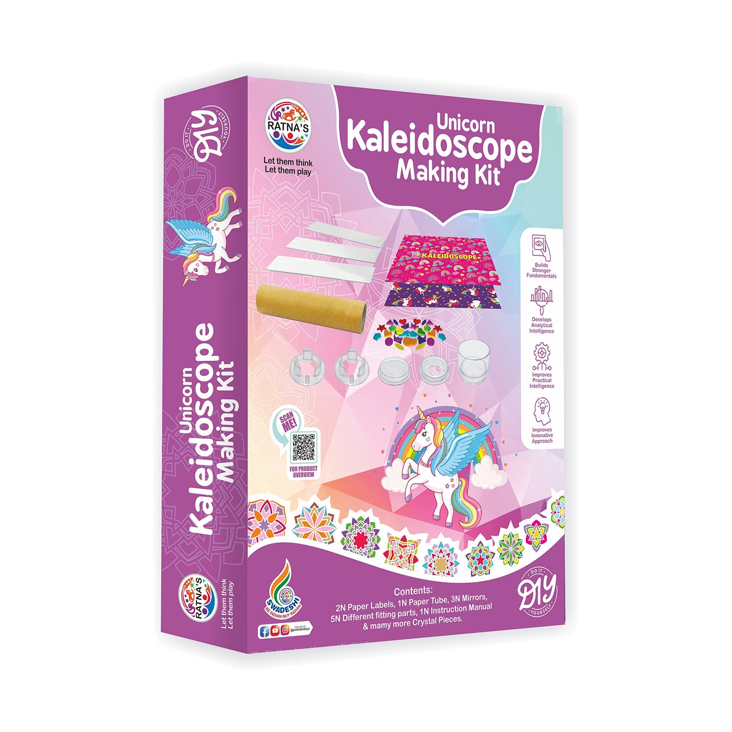 Ratna's Unicorn Kaleidoscope Making DIY Kit to Create Beautiful Patterns, Magical Educational Fun Birthday Gifts Toys for Kids 3+ Years