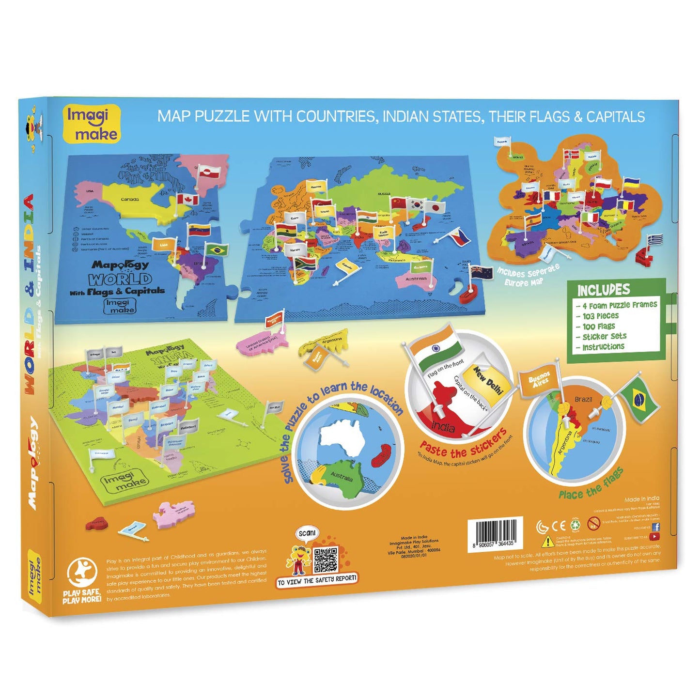 Imagimake: Mapology India and World Maps with Capitals - Learn Capitals and Country Flags - Educational Toy for Kids