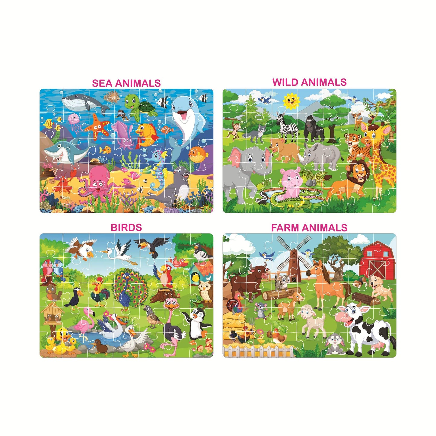 Ratna's 4 In 1 Animal World Jigsaw Puzzle Set-35 Pieces Each,Multicolor (Wild Animals,Farm Animals,Sea Animals,&Birds)|Educational Toy For Kids|Cognitive Development|Hand-Eye Coordination