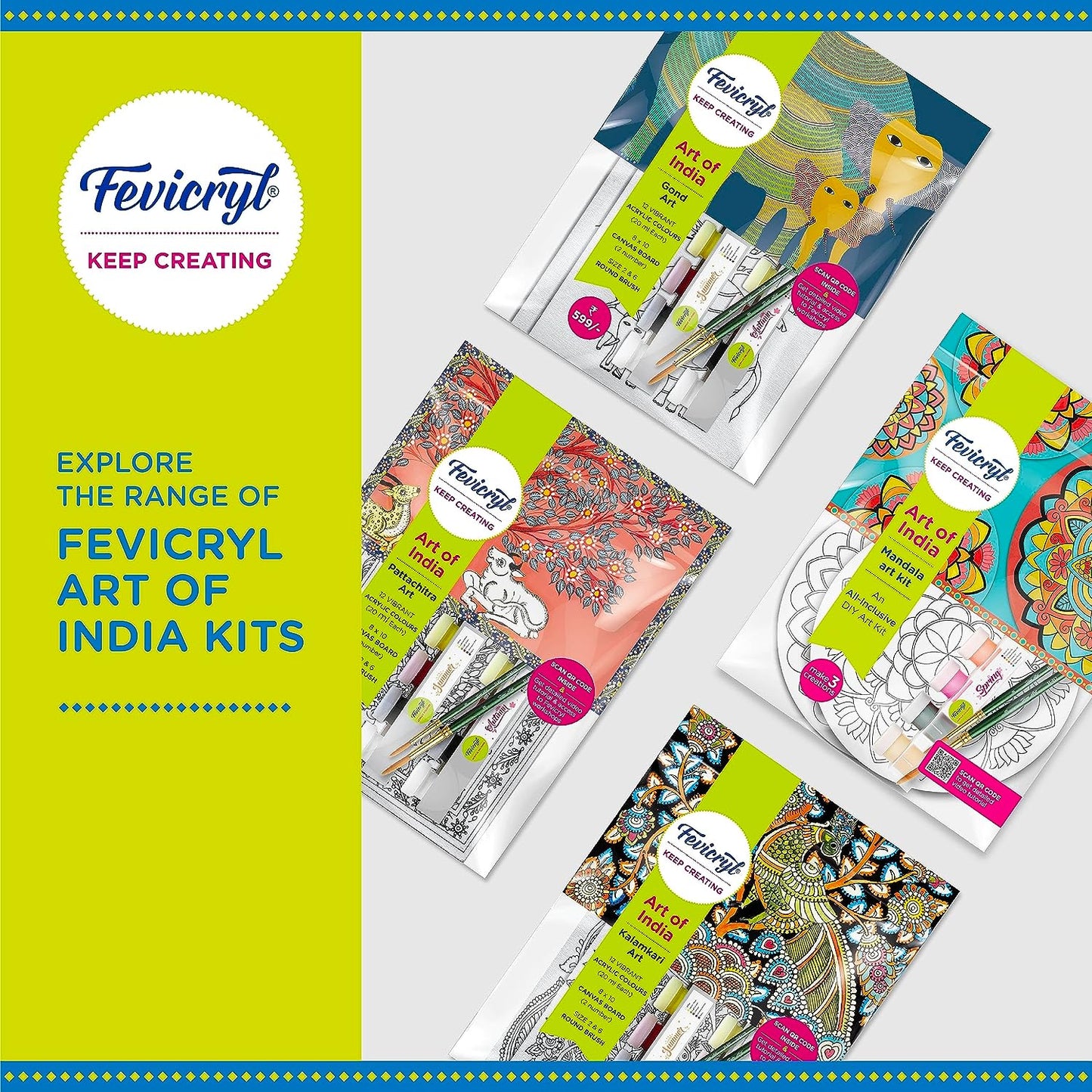 Pidilite Fevicryl Lippan Art Kit: Complete DIY Set, Includes Wooden Boards, Acrylic Paints, Mirror Packets, Brushes, OHP Sheets, Mouldit, and Glue! Ideal for hobbyists