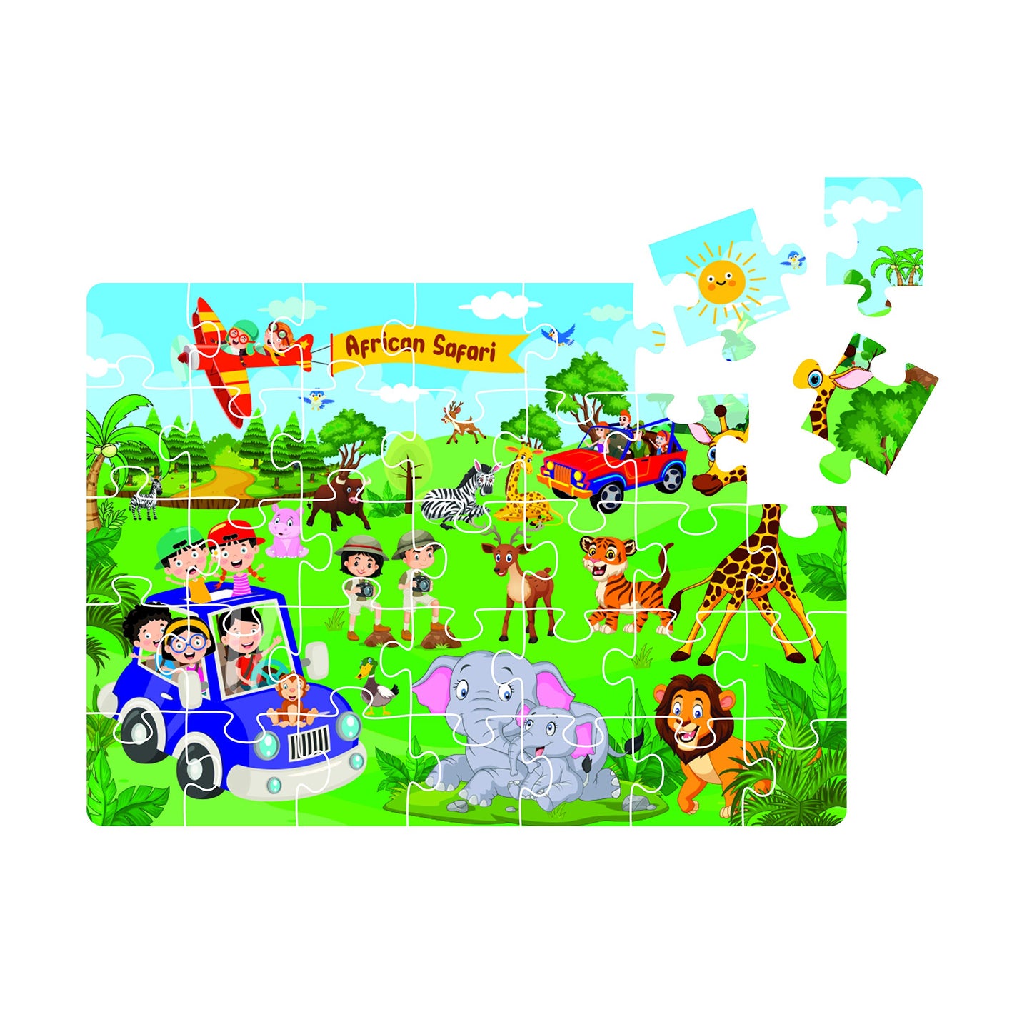 Ratna's 4 in 1 Safari World Jigsaw Puzzle for Kids. 4 Puzzles with 35 Pieces Each (African Safari, Polar Express, Mountain Safari & Desert Safari)