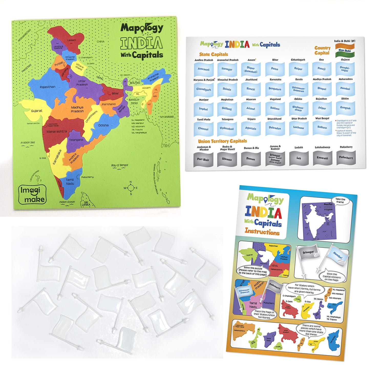 Imagimake: Mapology India and World Maps with Capitals - Learn Capitals and Country Flags - Educational Toy for Kids