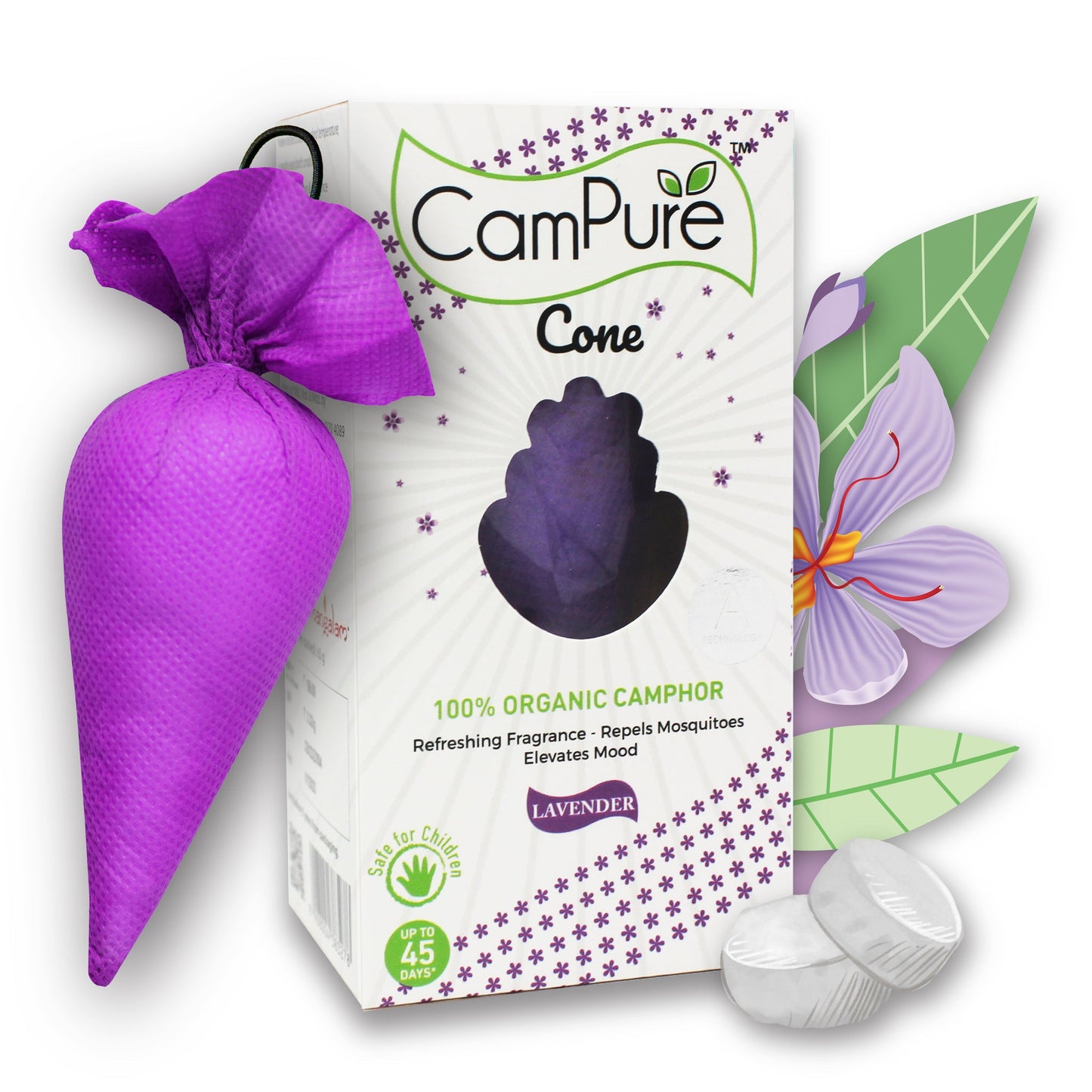 Mangalam CamPure Camphor Cone - Lavender [Room, Car and Air Freshener & Mosquito Repellent]