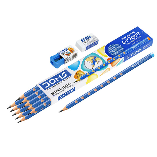 Doms Groove HB/2 Super Dark Graphite Pencil Pack of 10 | Innovative Groove For Perfect Grip |
