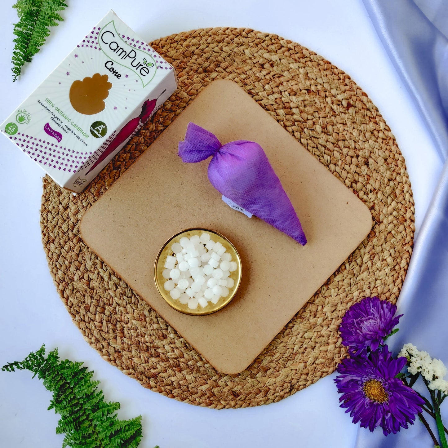 Mangalam CamPure Camphor Cone - Lavender [Room, Car and Air Freshener & Mosquito Repellent]