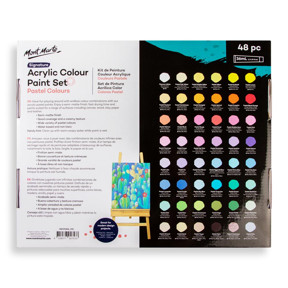 Mont Marte Acrylic Colour Pastel Paint Set Signature 48pc x 36ml