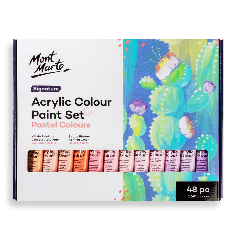 Mont Marte Acrylic Colour Pastel Paint Set Signature 48pc x 36ml