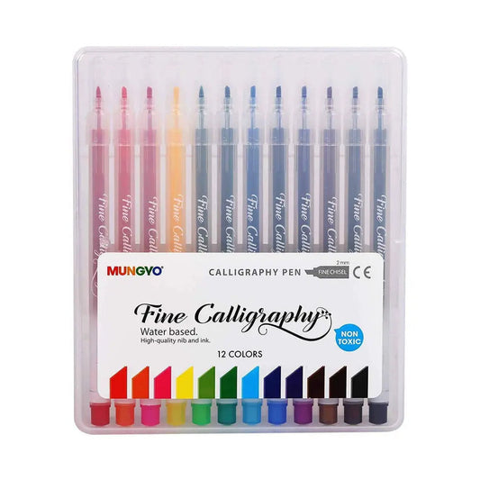 Mungyo Fine Calligraphy Chisel Pen Set of 12 Colours 2mm