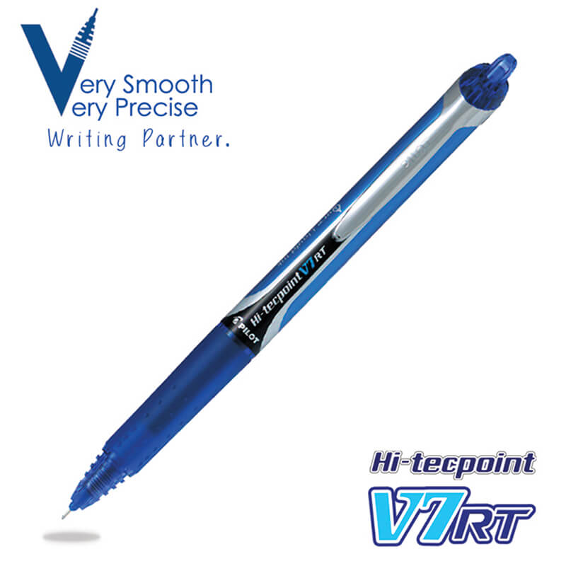 Pilot Hi-Tecpoint V7 RT 0.7mm Fine Point Pure Liquid Ink Retractable Roller Ball Pen with Dimpled Rubber Grip - Blue Ink